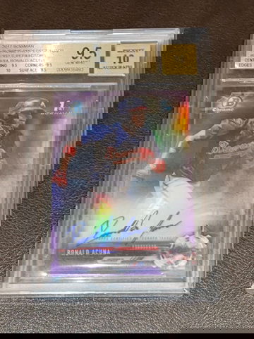 2017 Bowman Chrome Ronald Acuna Purple Refractor Rookie RC Auto BGS 9.5 True Gem Priced to Move
