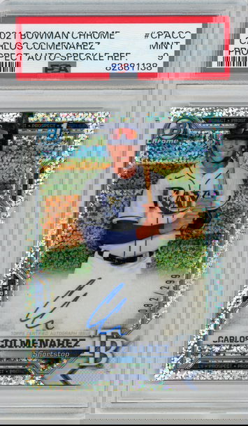 CARLOS COLMENAREZ 2021 Bowman Chrome Speckle Refractor Auto Rc #82/299 PSA 9