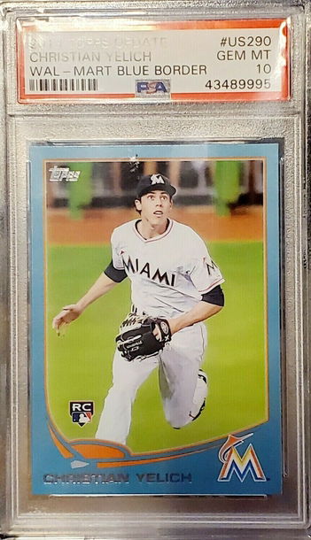 CHRISTIAN YELICH 2013 TOPPS UPDATE #US290 WAL-MART BLUE BORDER SP RC ROOKIE PSA