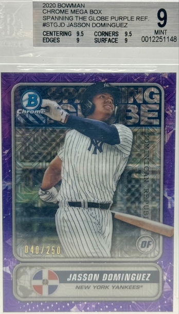 2020 BOWMAN CHROME MEGA BOX JASSON DOMINGUEZ SPANNING THE GLOBE PURPLE REF/250 #STGJD BGS 9 MINT