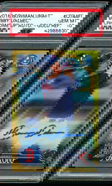 2016 Bowman Chrome BOBBY DALBEC Gold Refractor Auto RC #42/50 PSA 10 Boston Red Sox POP 8