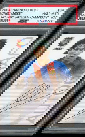 2004 PANINI SPORTS MESSI MEGA CRACKS BARCA CAMPEON AUTOGRAFO PSA 8.5
