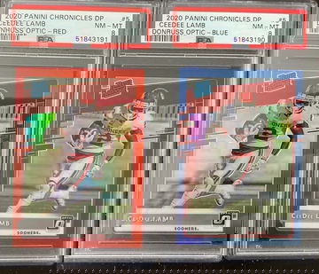 2020 chronicles draft picks optic ceedee lamb red and blue psa 8 2 card lot