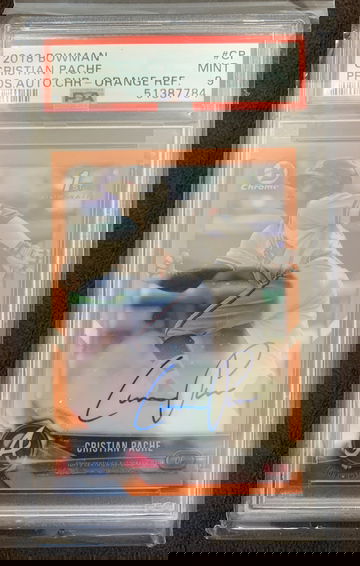 2018 bowman Christian pache orange refractor auto psa 9