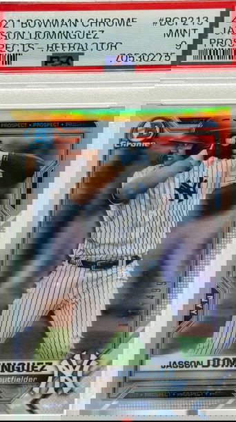 2021 BOWMAN CHROME JASSON DOMINGUEZ PROSPECTS - REFRACTOR/499 #ВСР213 PSA 9 MINT