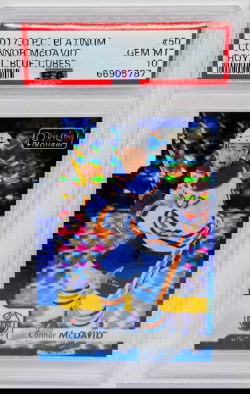 2017 O-Pee-Chee Platinum CONNOR MCDAVID Royal Blue Cubes /99 PSA 10