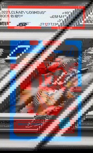 2022 Panini Clearly Donruss Blue Brock Purdy #99 RC /99 PSA 10