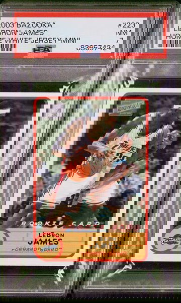 2003 TOPPS BAZOOKA MINI ROOKIE RC HOME WHITE JERSEY - LEBRON JAMES #223 - PSA 7