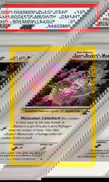 2000 POKEMON BSP TEAM ROCKET S MEOWTH #18 POKEMON LEAGUE PSA 10