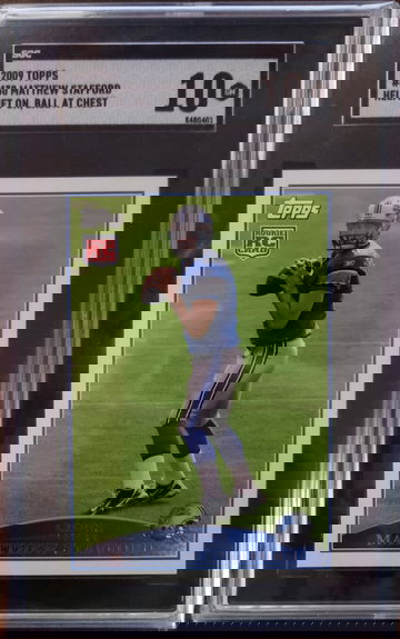 2009 Topps Matthew Stafford Rookie RC #430 Helmet on, Ball at Chest Variation SGC 10 Gem-Mint Pop 6