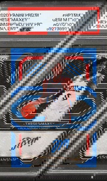 2020 Panini Prizm Rookie Penmanship Tyrese Maxey Blue Wave Auto 10 PSA 10