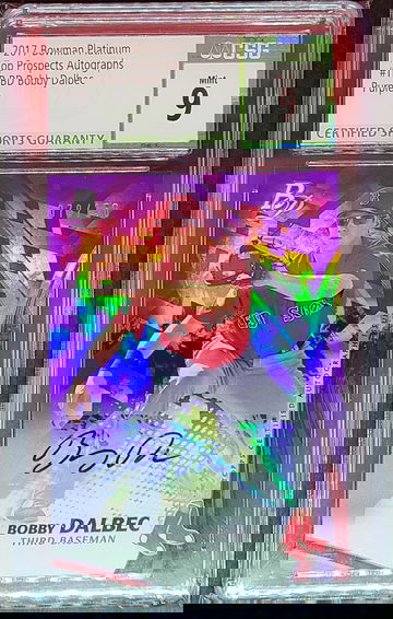2017 Bowman Platinum Top Prospects Autographs #TPBD Bobby Dalbec Purple Refractor 70/150 CSG Mint 9