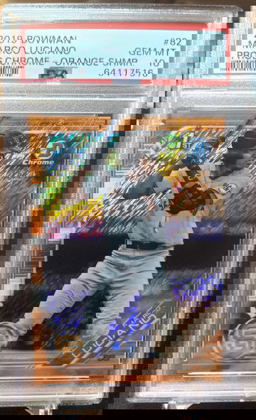 2019 Bowman Chrome Marco Luciano #82 Orange Shimmer 1st /25 Gem Mint PSA 10