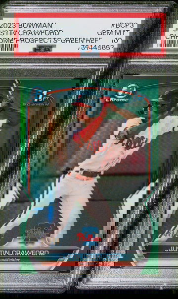 Justin Crawford 2023 Bowman Chrome Prospects #BCP3 Green Ref 61/99 PSA 10