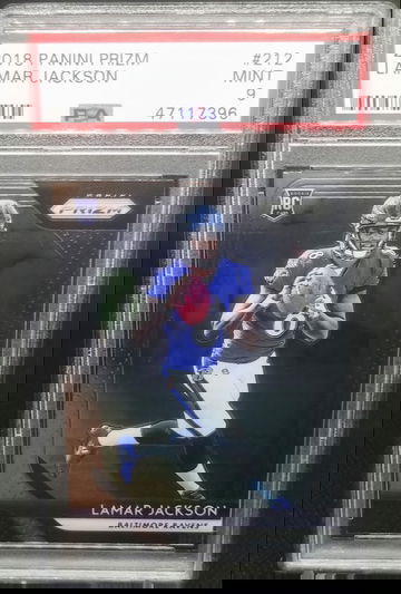 Lamar Jackson 2018 Panini Prizm RC Rookie Card # 212 Graded PSA 9 Mint