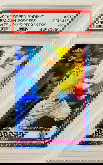 Brendan Rodgers 2019  Topps Chrome Update Blue Refractor Rookie Card RC #63 PSA 10 GEM MINT Colorado Rockies