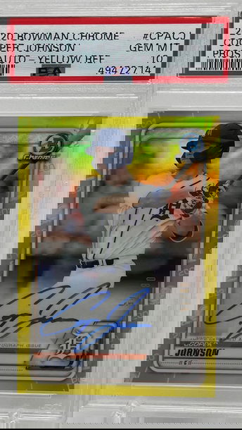 2020 Bowman Chrome Cooper Johnson Auto -Yellow Refractor PSA 10 GEM MT /75 SP POP 1