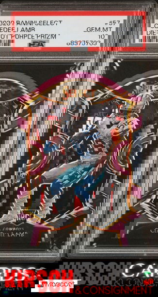 Ceedee Lamb 2020 Panini Select #57 Die-Cut Purple Prizm RC PSA 10