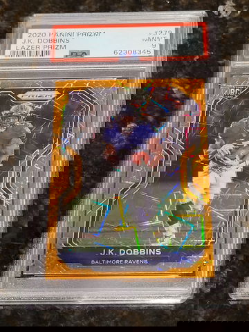 2020 JK Dobbins Prizm Lazer HOLOGRAM #379 PSA 9