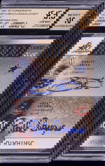 2007 SP Chirography 1000 Yard Emmitt Smith Gale Sayers AUTO GOLD #/10 BGS 9.5