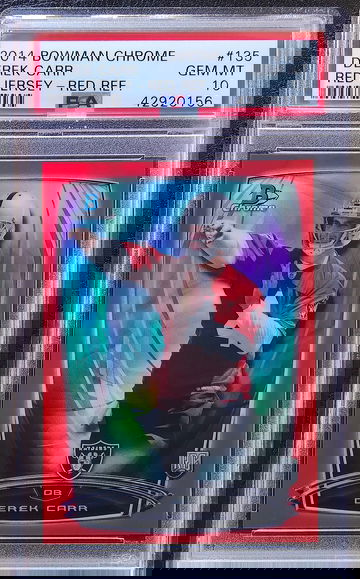 DEREK CARR 2014 BOWMAN CHROME RED REFRACTOR RC /25 POP 4