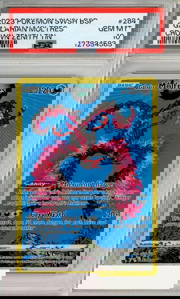 2023 POKEMON SWSH BSP GALARIAN MOLTRES #284 CRWN ZENITH TIN PSA 10