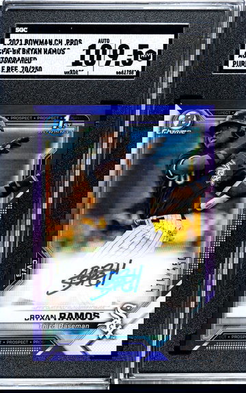 2021 Bowman Chrome Prospects CPA-BR Bryan Ramos Autographed Purple Refractor 70/250! SGC 9.5/10