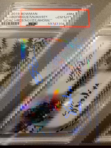 pop2 2019 Bowman Julio Rodriguez/Noelvi Marte Dual Prospects auto /25 PSA 10 0