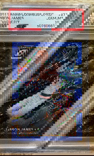 LeBron James 2017 Panini Optic #27 Blue Velocity PSA 10 