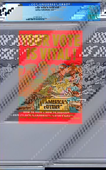 YOUR VOTE IS VITAL #NN CGC 9.4 GA *GET-OUT-THE-VOTE* PROMO HARVEY FILE COPY 1952