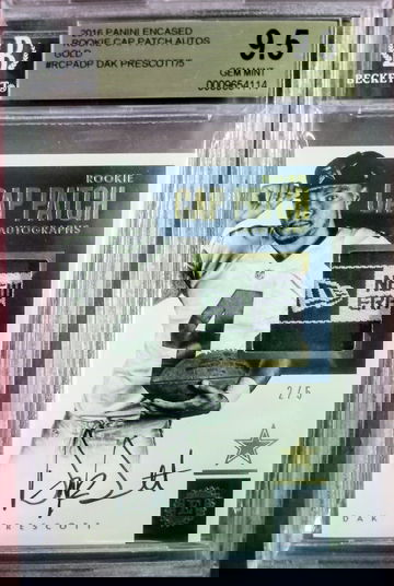 2016 Dak Prescott Encased Rookie Cap Patch Gold 2/5 RPA