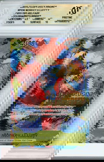 2022-23 ONE PIECE PROMOS #P036 MNKEY D LUFFY P TOURNEY WINNER BGS 10