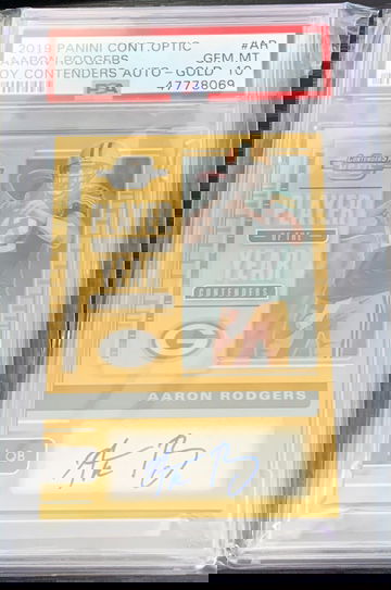 2019 Contenders Optic Aaron Rodgers POY Contenders Auto - GOLD /10 - GEM MINT PSA 10 - POP 3