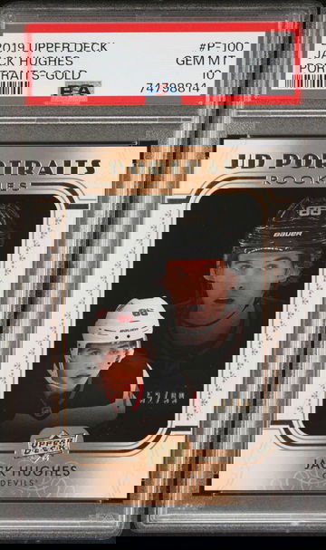 2019 Upper Deck UD Portraits Rookies Gold Jack Hughes #P-100 /99 PSA 10