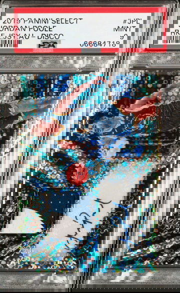 2019-20 Panini Select Jordan Poole Rookie Patch Auto Disco Prizm /25 PSA 9 Mint