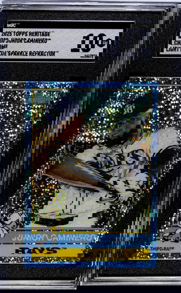 2025 Topps Heritage #280 Junior Caminero Chrome Light Blue Sparkle Refractor SGC 10