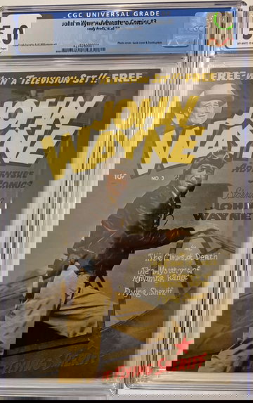 JOHN WAYNE ADVENTURE COMICS # 3  TOBY PRESS 1950  CGC 5.0 OFF WHITE / WHITE PAGES  SHARP COMIC!!