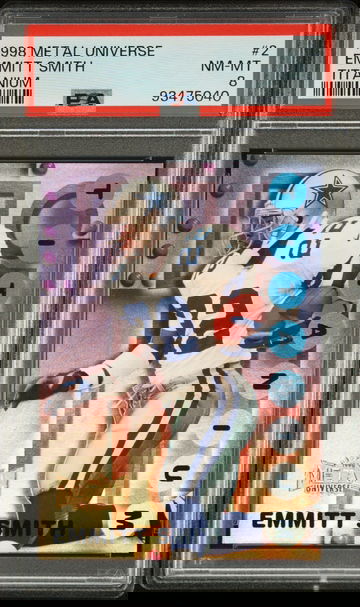 1998 EMMITT SMITH METAL UNIVERSE TITANIUM #2 PSA 8 FB.C2.36