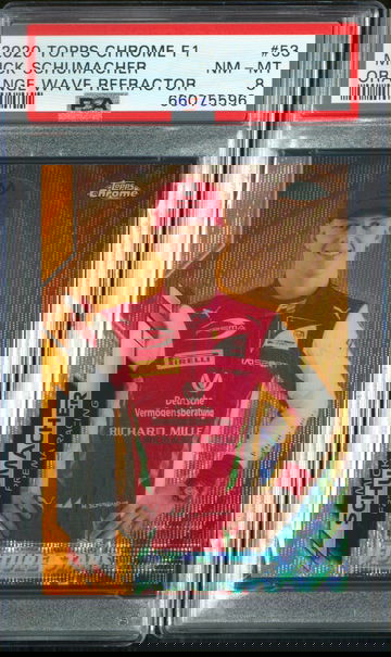 2020 Topps Chrome F1 Mick Schumacher Rookie Prospect RC Orange Wave Refractor /25 PSA 8