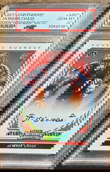 2021 Ja’Marr Chase Panini Contenders Rookie Roundup Auto /25 PSA 10 RC Autograph Jamarr 