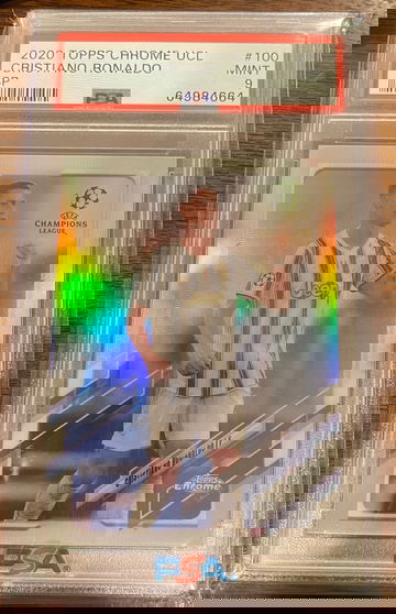 Cristiano Ronaldo 2020-21 Topps Chrome UEFA CL Refractor SP 100 Variation PSA 9