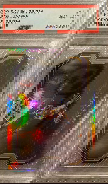 2020 panini prizm Lebron James silver prizm psa 8