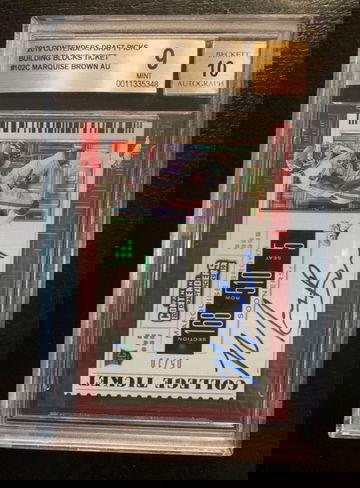 2019 Contenders Cracked Ice Auto  # 05/10 “jersey number” Marquise “Hollywood” Brown BGS 9 w/ 10 Auto