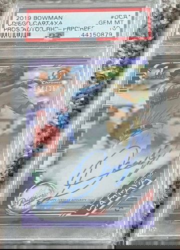 2019 Bowman Chrome Diego Cartaya On Card Purple Refractor Auto 184/250 PSA 10