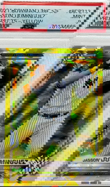 2021 BOWMAN CHROME S/E JASSON DOMINGUEZ PROSPECTS - YELLOW/50 #BCP213 PSA 9 MINT