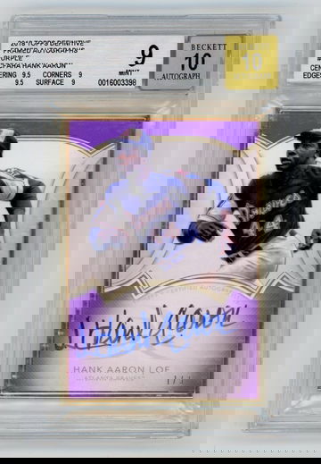 2018 Topps Definitive Purple Hank Aaron #DCFA-HA Auto 1/1 BGS 9 Auto 10