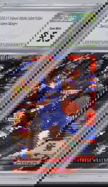 2020-21 Prizm Draft Picks #54 Tyrese Maxey Red Ice Prizm Rookie Card CSG 9.5 Gem Mint