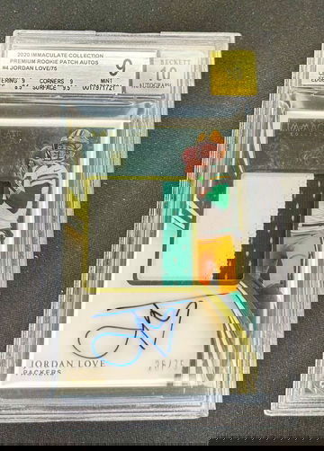 2020 Jordan Love Panini Immaculate Premium Rookie Patch Auto /75 RPA BGS 9 10 Jumbo RC Autograph