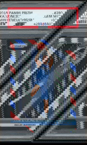 2018 Panini Prizm Luka Doncic Red/White/Blue PSA 10