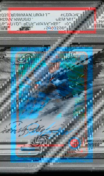 2020 BOWMAN CHROME AUTO JORDAN NWOGU #CDAJN BLUE WAVE REF PSA 10